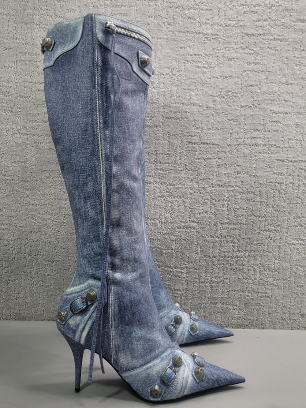 Balenciaga Le Cagole Women's EU Size 41 Blue Denim Leather Stud Boots 771231 - Picture 2 of 15